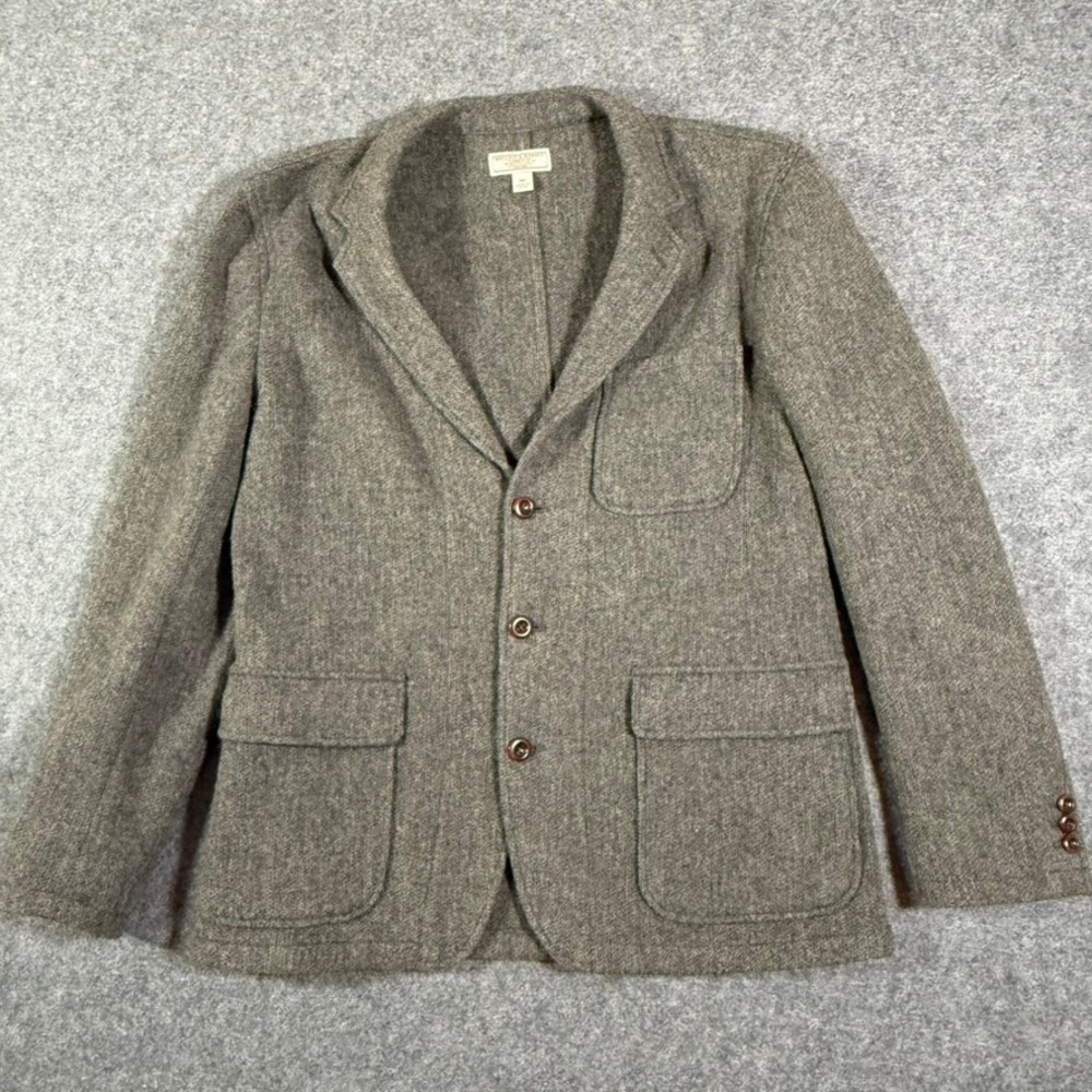 Wallace & Barnes Mens 42R Grey Herringbone Tweed 100% Wool Chore Blazer Workwear